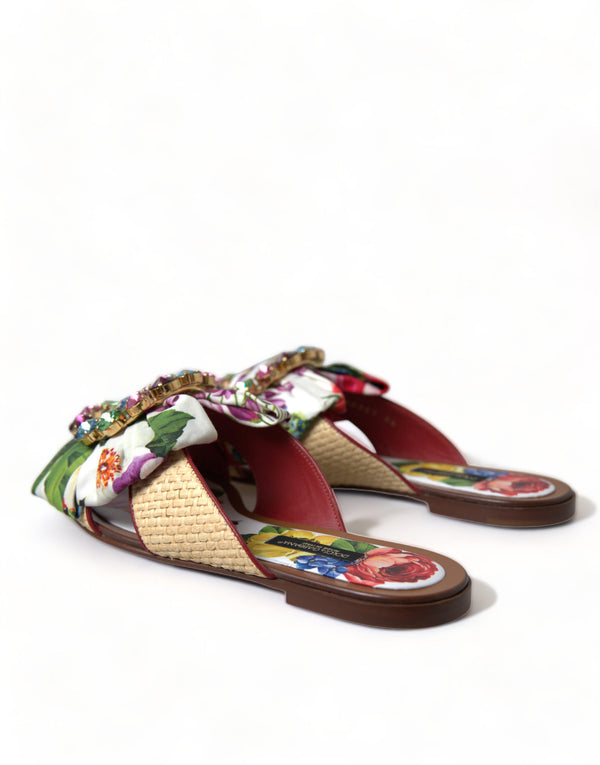 Multicolor Floral Flats Kristall Sandalen Schuhe