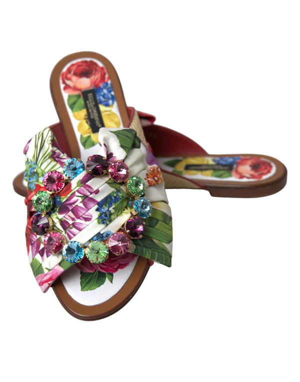 Multicolor Floral Flats Kristall Sandalen Schuhe