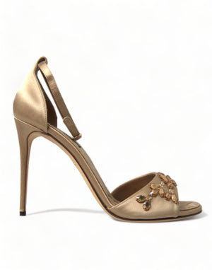 Gold Satin Knöchelriemen Kristall Sandalen Schuhe