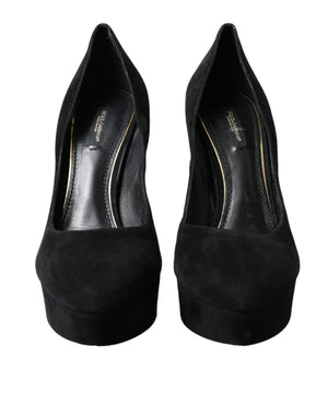 Schwarz Wildleder Leder Plateauabsatz Pumps Schuhe