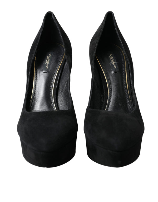 Schwarz Wildleder Leder Plateauabsatz Pumps Schuhe