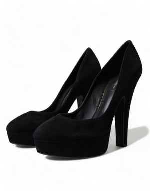 Schwarz Wildleder Leder Plateauabsatz Pumps Schuhe