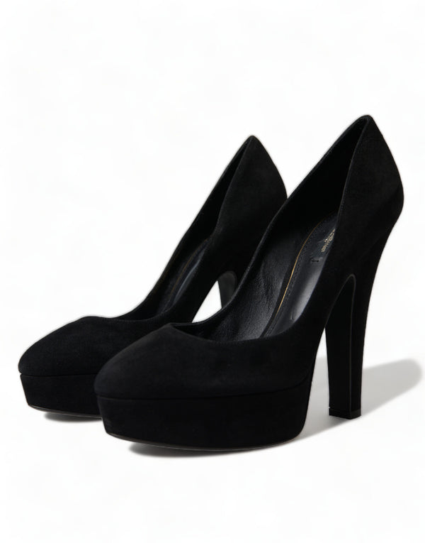 Schwarz Wildleder Leder Plateauabsatz Pumps Schuhe