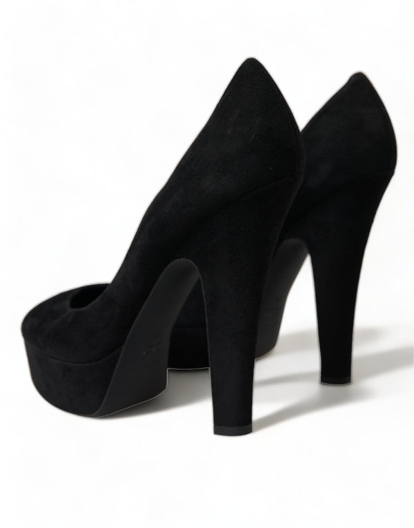 Schwarz Wildleder Leder Plateauabsatz Pumps Schuhe
