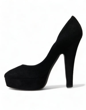 Schwarz Wildleder Leder Plateauabsatz Pumps Schuhe