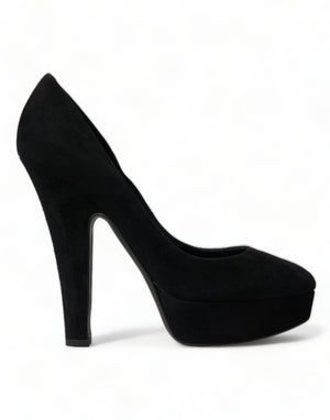 Schwarz Wildleder Leder Plateauabsatz Pumps Schuhe