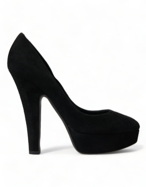 Schwarz Wildleder Leder Plateauabsatz Pumps Schuhe