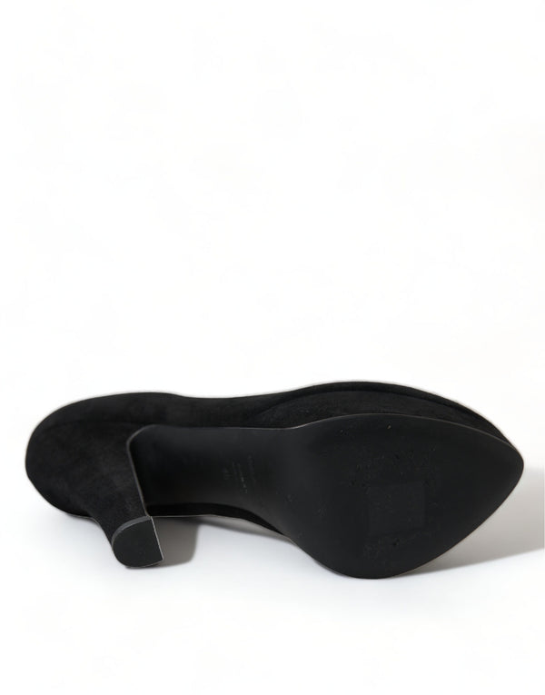 Schwarz Wildleder Leder Plateauabsatz Pumps Schuhe