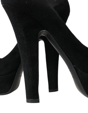 Schwarz Wildleder Leder Plateauabsatz Pumps Schuhe
