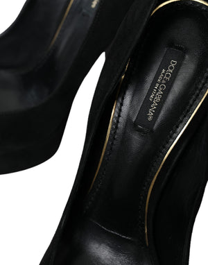 Schwarz Wildleder Leder Plateauabsatz Pumps Schuhe
