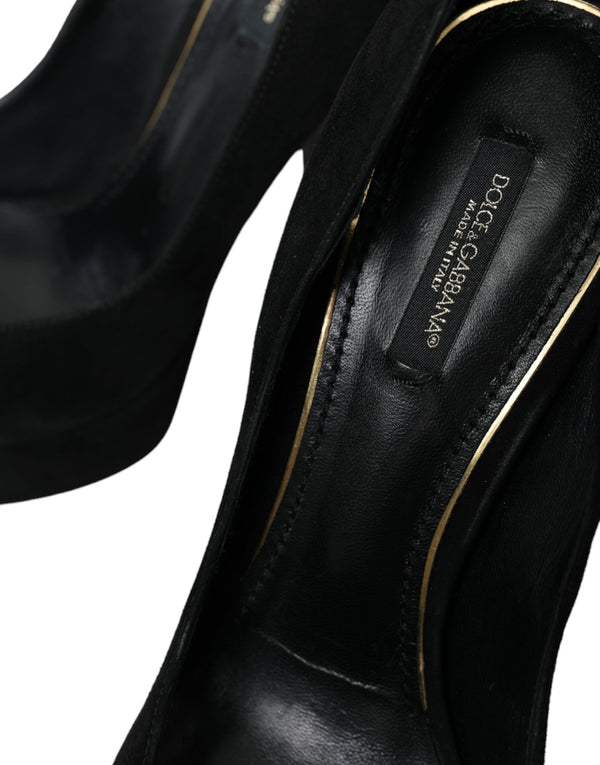 Schwarz Wildleder Leder Plateauabsatz Pumps Schuhe