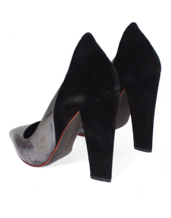 Grau Schwarz Leder Wildleder Heels Pumps Schuhe