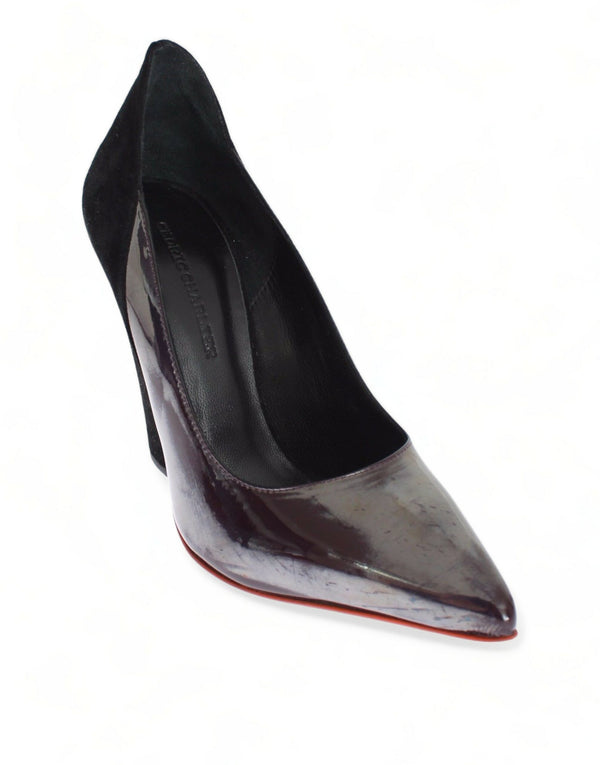 Grau Schwarz Leder Wildleder Heels Pumps Schuhe