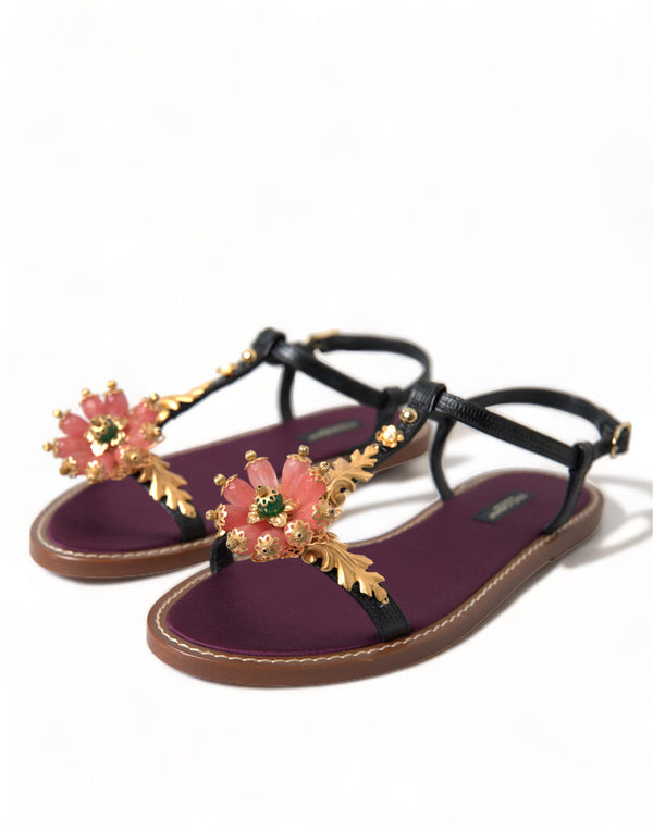 Schwarz Kristall Gold Sandalen Leder Schuhe