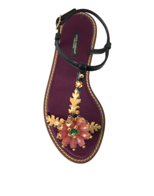 Schwarz Kristall Gold Sandalen Leder Schuhe