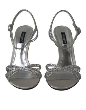 Silberne Kristall-Knöchelriemen-Sandalen Schuhe
