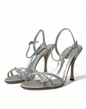 Silberne Kristall-Knöchelriemen-Sandalen Schuhe
