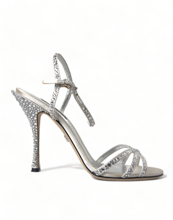 Silberne Kristall-Knöchelriemen-Sandalen Schuhe