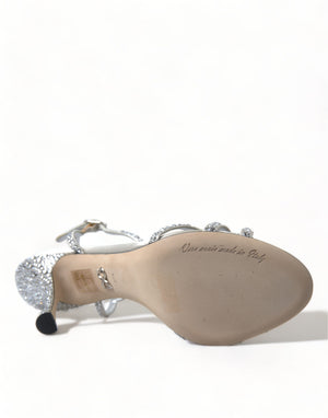 Silberne Kristall-Knöchelriemen-Sandalen Schuhe