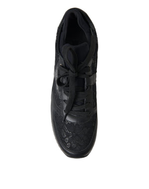 Schwarz Floral Spitze Leder Turnschuhe Schuhe
