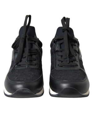 Schwarz Floral Spitze Leder Turnschuhe Schuhe
