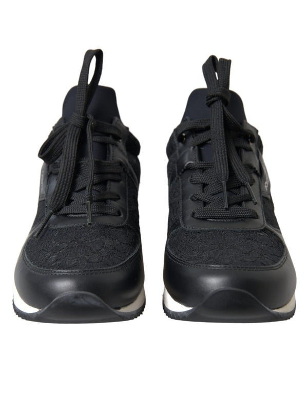 Schwarz Floral Spitze Leder Turnschuhe Schuhe