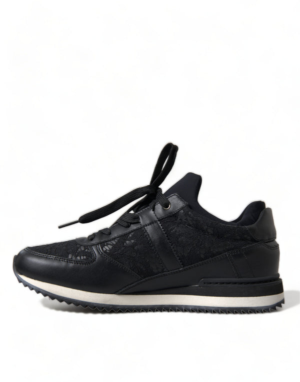 Schwarz Floral Spitze Leder Turnschuhe Schuhe