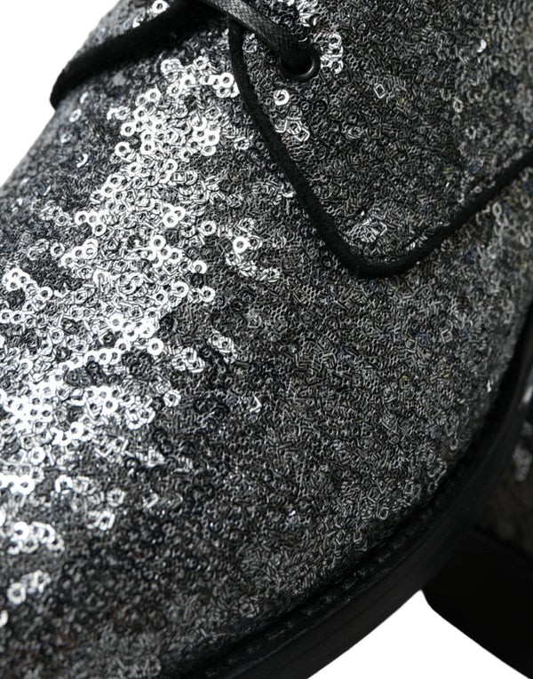 Silberne paillettenbesetzte Schnürschuhe für Männer Derby Dress Schuhe
