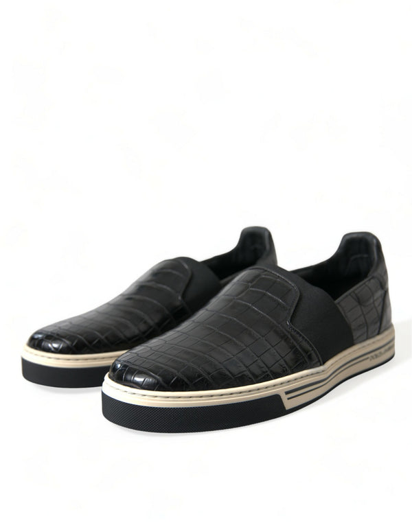 Schwarz Kroko Exotische Leder Turnschuhe Schuhe