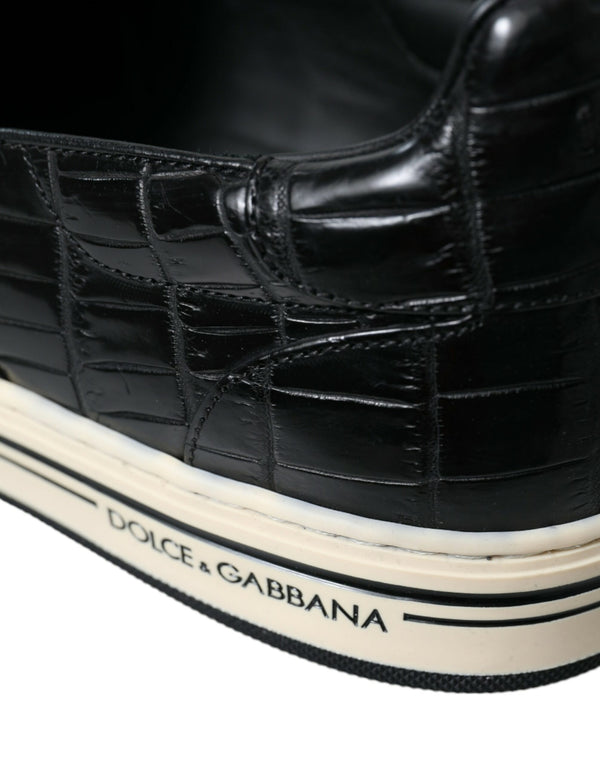 Schwarz Kroko Exotische Leder Turnschuhe Schuhe