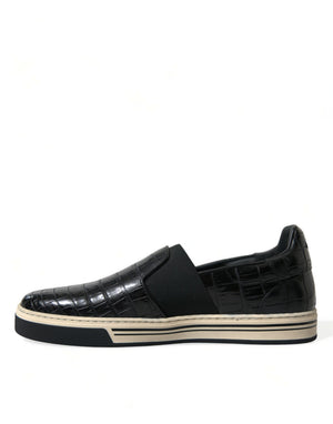 Schwarz Kroko Exotische Leder Turnschuhe Schuhe
