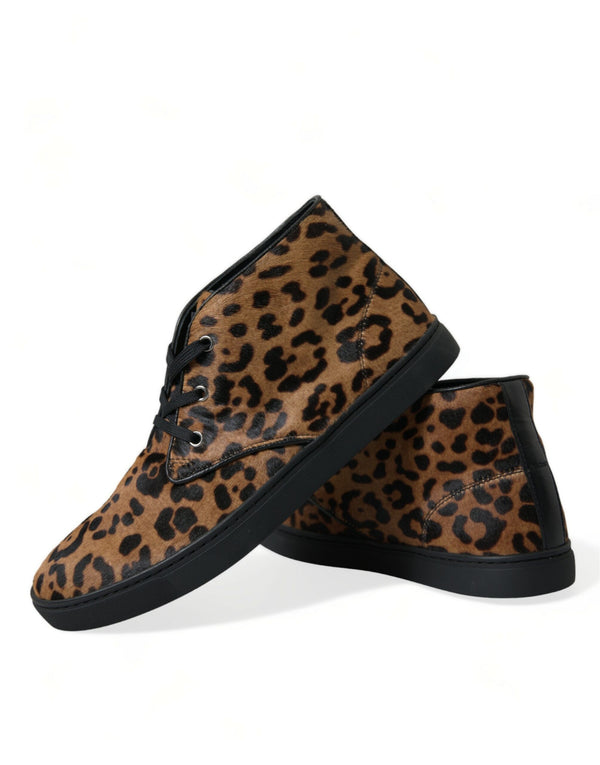 Braun Leopard Pony Haar Leder Turnschuhe Schuhe
