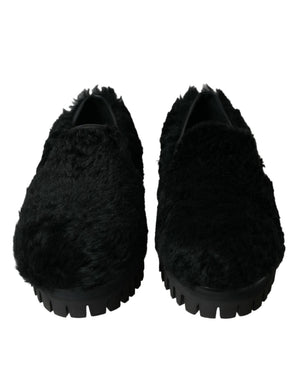 Schwarz Pelz Leder Hausschuhe Kleid Schuhe
