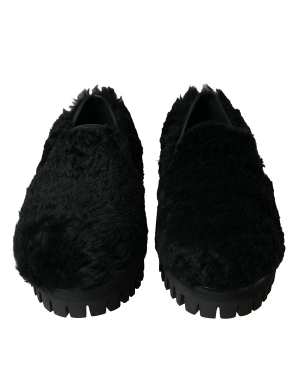Schwarz Pelz Leder Hausschuhe Kleid Schuhe