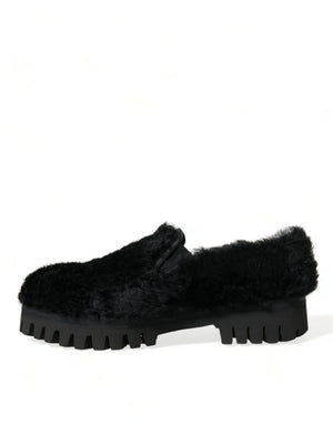 Schwarz Pelz Leder Hausschuhe Kleid Schuhe