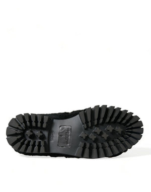 Schwarz Pelz Leder Hausschuhe Kleid Schuhe