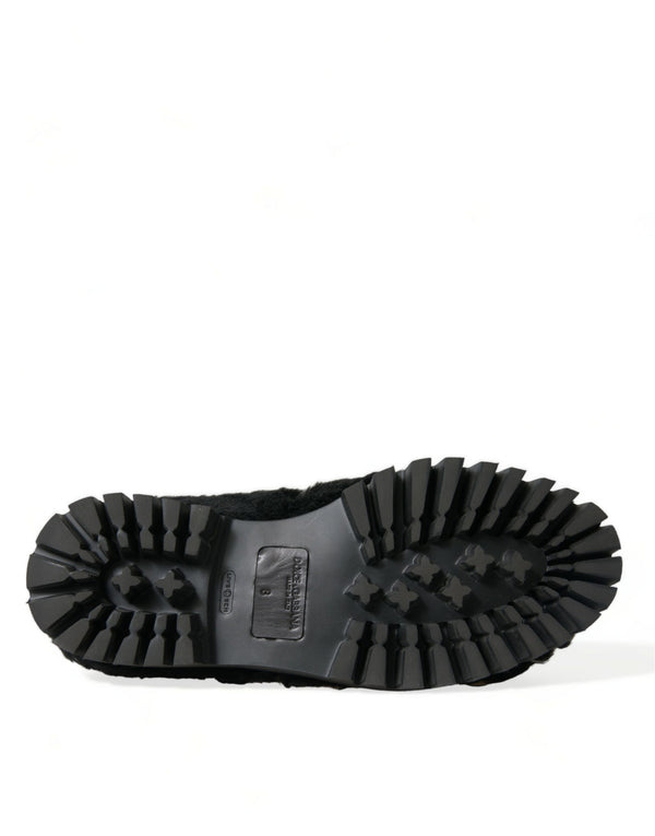 Schwarz Pelz Leder Hausschuhe Kleid Schuhe
