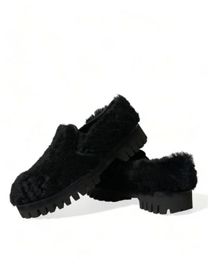 Schwarz Pelz Leder Hausschuhe Kleid Schuhe