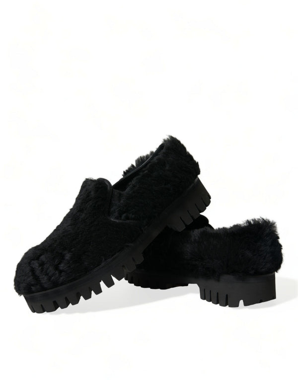 Schwarz Pelz Leder Hausschuhe Kleid Schuhe