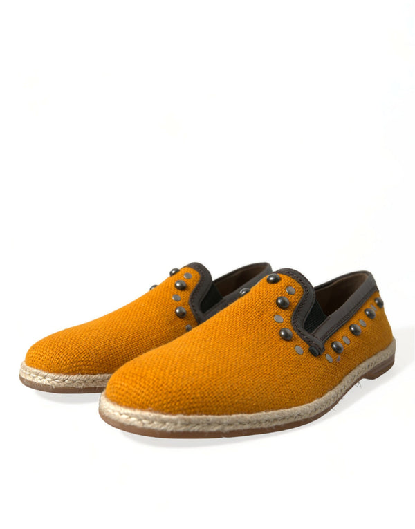 Orange Leinen Leder Nieten Loafers Schuhe