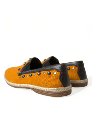Orange Leinen Leder Nieten Loafers Schuhe