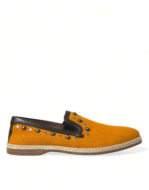 Orange Leinen Leder Nieten Loafers Schuhe