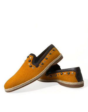 Orange Leinen Leder Nieten Loafers Schuhe