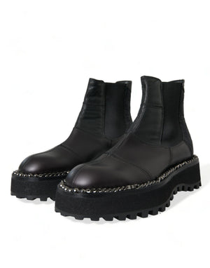 Schwarz Leder Slip On Stretch Chelsea Boots Schuhe