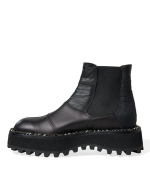 Schwarz Leder Slip On Stretch Chelsea Boots Schuhe