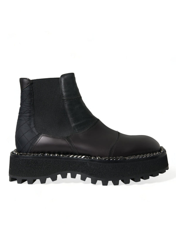 Schwarz Leder Slip On Stretch Chelsea Boots Schuhe