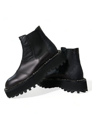 Schwarz Leder Slip On Stretch Chelsea Boots Schuhe