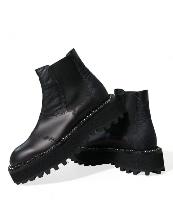 Schwarz Leder Slip On Stretch Chelsea Boots Schuhe