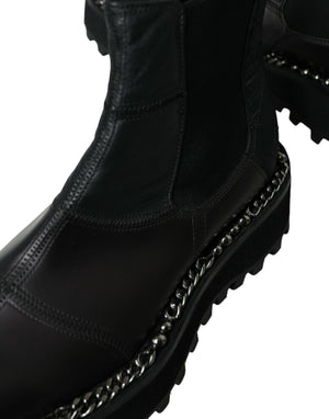 Schwarz Leder Slip On Stretch Chelsea Boots Schuhe