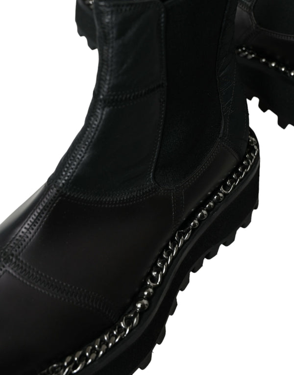 Schwarz Leder Slip On Stretch Chelsea Boots Schuhe
